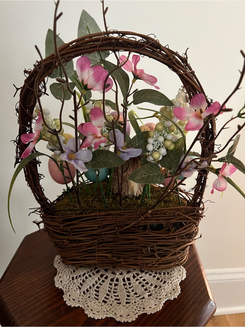 Spring Easter Basket with Pastel Speckled Eggs and Bunny - Picture 4 of 5